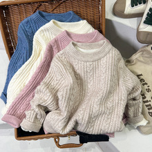儿童保暖麻花针织加厚毛衣秋冬纯色秋装打底上衣中大童套头衫批发