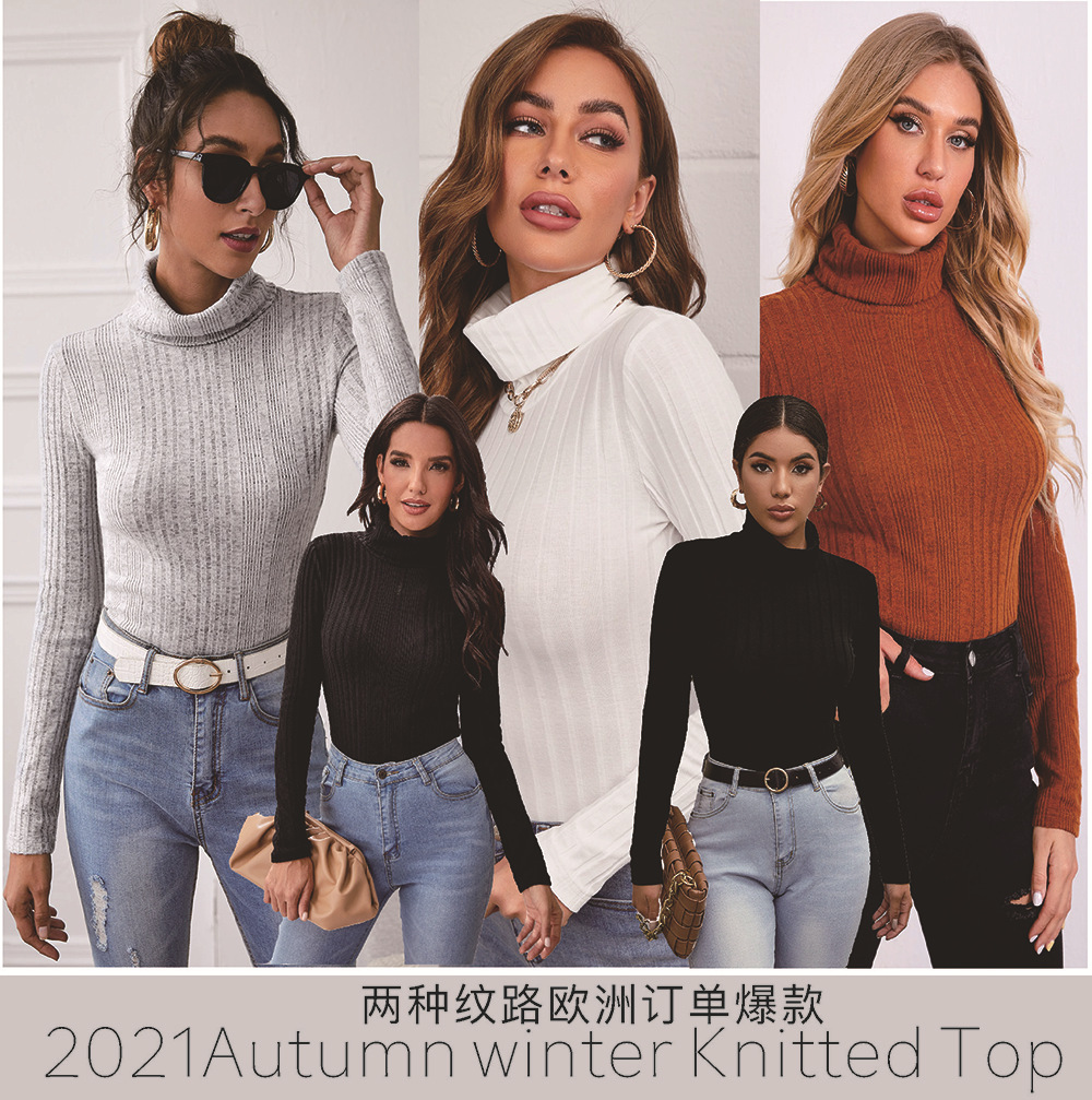 Cross-border autumn 2021 foreign trade Amazon Wish high-neck long-sleeved slim-fit women's bottoming shirt manufacturer wholesale