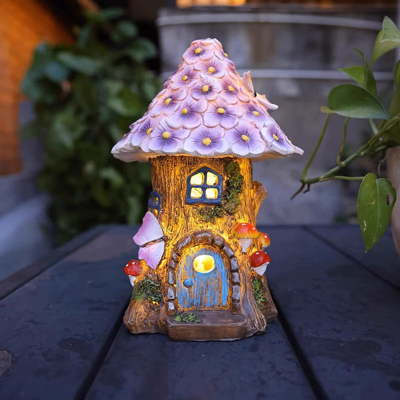 Cross-Border Outdoor Solar Garden Courtyard Ornaments Statue Tree House Night Light Resin Crafts House Decorative Light Cross-Border Outdoor Solar Garden Courtyard Ornaments Statue Tree House Night Light Resin Crafts House Decorative Light