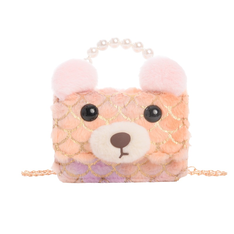 Bolsas de niños transfronterizas otoño y invierno nuevos lindos bolsos de peluche de perlas mini princesa bolsos de cadena de colores