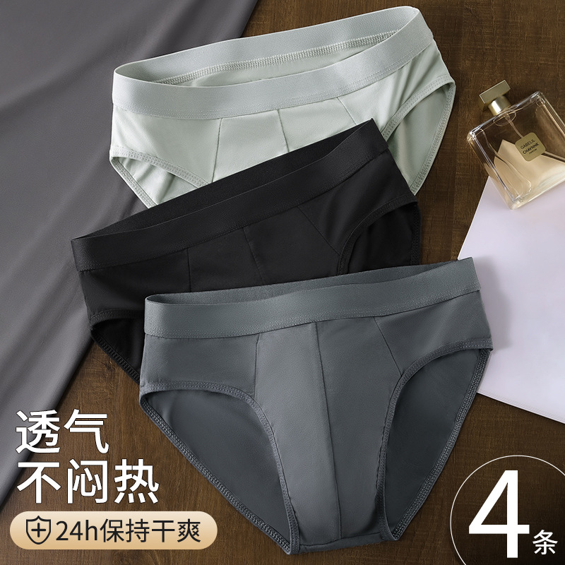 Cross-Border Temu Underwear Men's Comfortable Breathable Mid-Waist Men's Briefs Large Size Sexy Youth Shorts Wholesale