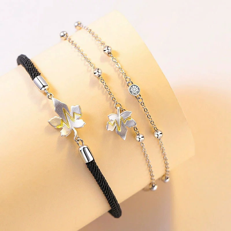 Maple leaf for beloved, bracelet, chain, silver 925 sample