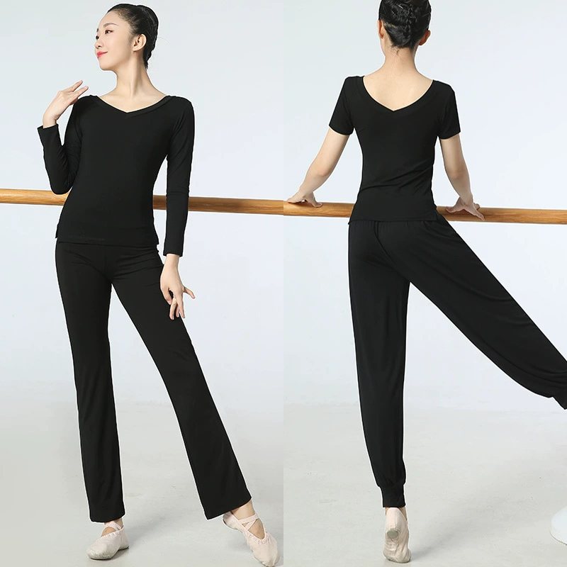Одежда для плеч Практика Танцевальная женская верхняя тренировочная одежда для квадратных танцев Модальная черная танцевальная одежда Новая одежда со средним рукавом