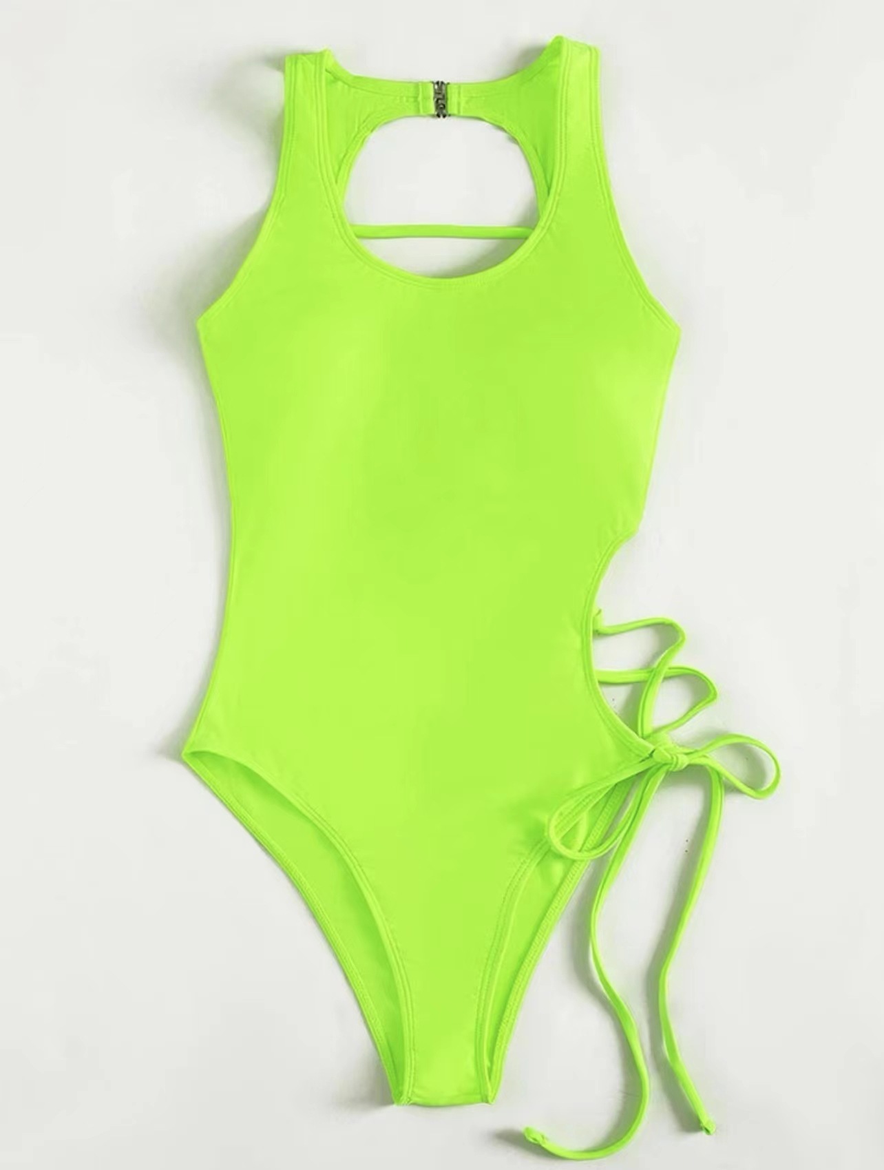 printed/solid color hollow back strap one-piece swimsuit NSCSY135082