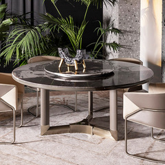 意式輕奢Visionnaire圓形大理石餐桌意大利不鏽鋼餐檯椅家用6人桌