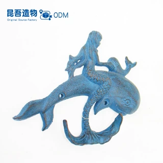 亚马逊新款铸铁美人鱼挂钩复古家居玄关衣帽钥匙钩壁挂墙装饰创意