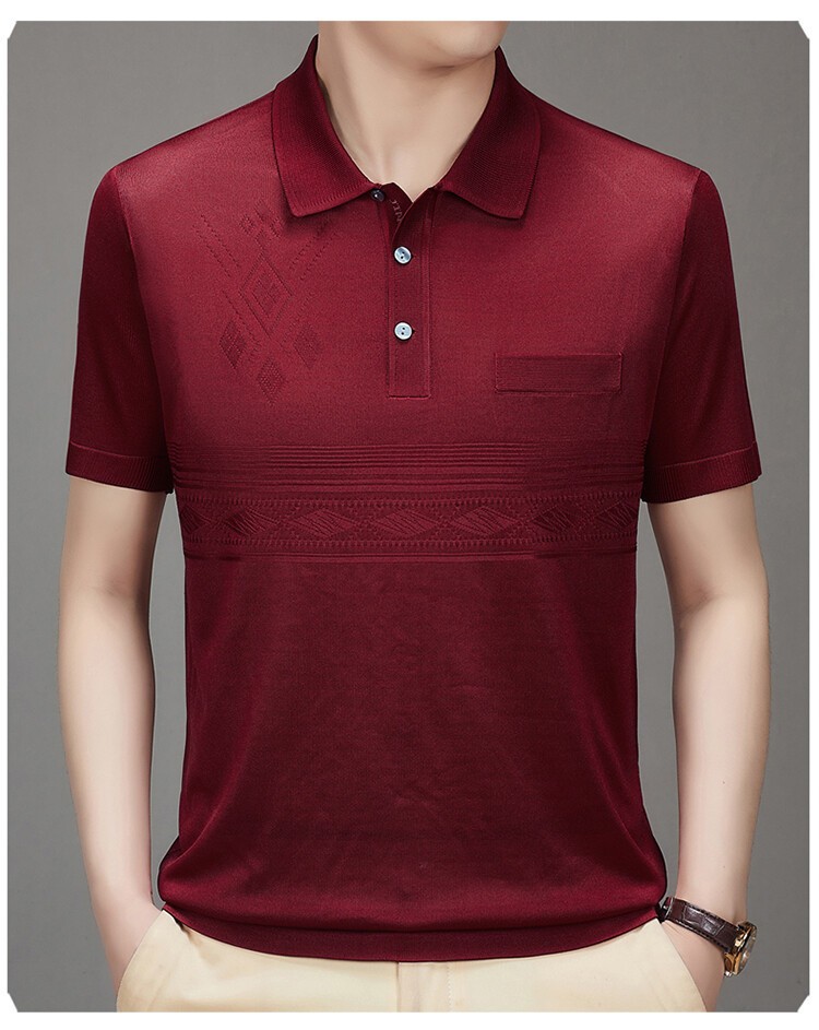 Verano nuevo estilo suéter de color sólido suelta camisa de papá de mediana edad delgada manga corta casual hombres solapa camiseta polo