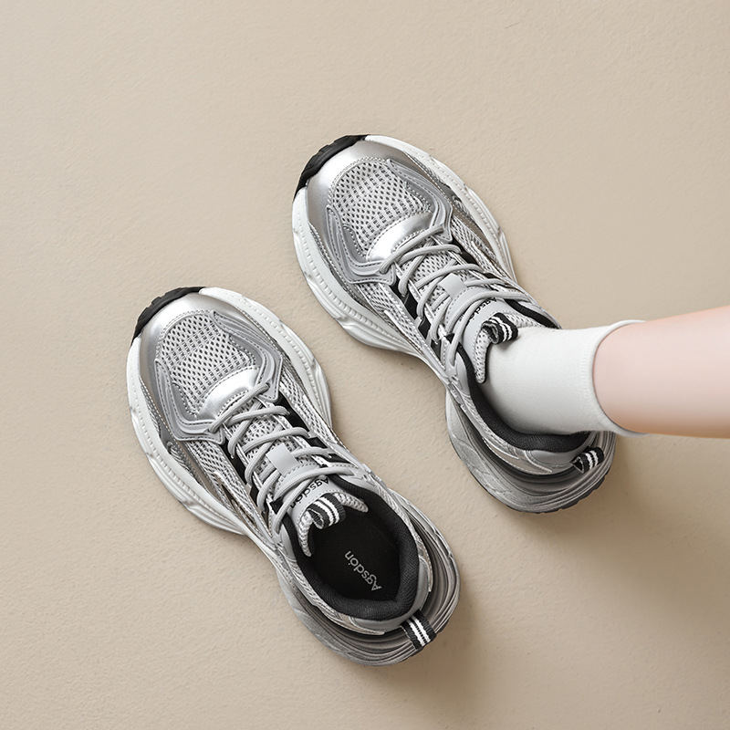 Augu Shi Deng plata zapatos de papá para mujeres 2025 nuevo verano suela gruesa mostrando pies pequeños zapatos deportivos casuales ligeros