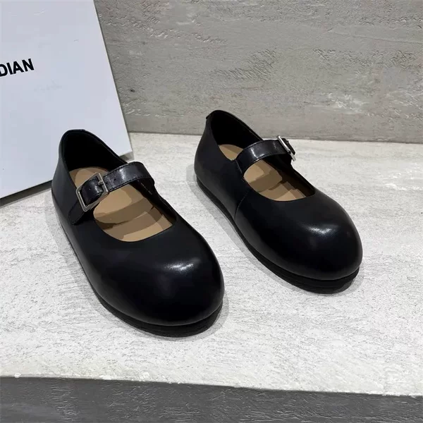 Genuine Leather Big-toe Buckle Mary Jane Shoes Women's 2025 Spring New All-match Round-toe Shallow Mouth Flat Shoes Single-layer Shoes