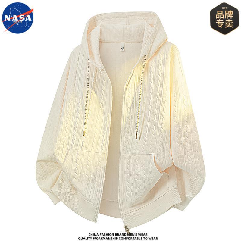 Nasa Brand Men's Large Size Jacquard Textured Hooded Cardigan Sweatshirt Spring and Autumn Loose High-End Style Trendy Jacket Nasa Brand Men's Large Size Jacquard Textured Hooded Cardigan Sweatshirt Spring and Autumn Loose High-End Style Trendy Jacket