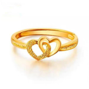 Vintage Double Heart Ring Gold Plated Sand Gold Ring for Women Heart-Shaped Frosted Open Ring for Women Wholesale from Manufacturer