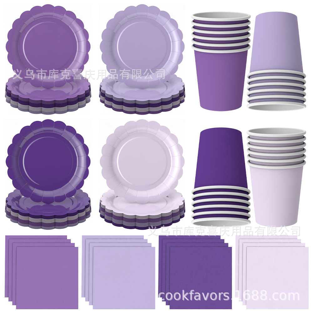 Nuevo macarón de encaje de color fiesta bandeja de papel de cumpleaños de color sólido bandeja de papel desechable tazas de papel toallas de papel set de cubiertos