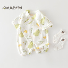 清-婴儿夏衣服宝宝和尚服儿童爬服新中式竹棉纱布婴童短袖连体衣
