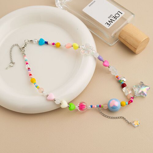 Summer dopamine colorful candy tassel star beaded necklace female y2k sweet cool hot girl style clavicle chain necklace