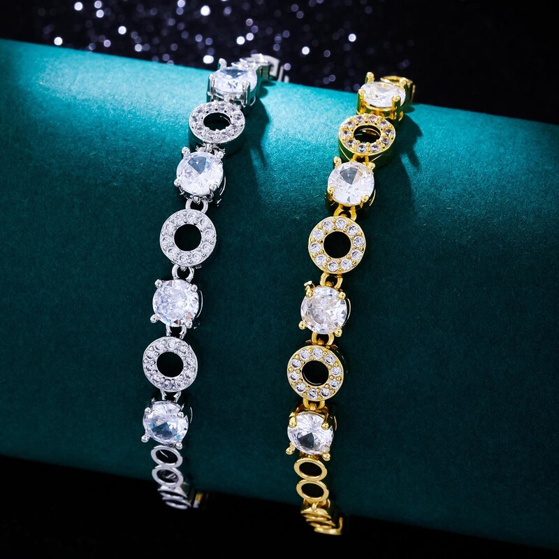 2025 New Gold and Silver Two-Color Bracelet with Diamond Ring and Zircon, Fashionable and Simple Design, Hot Sale