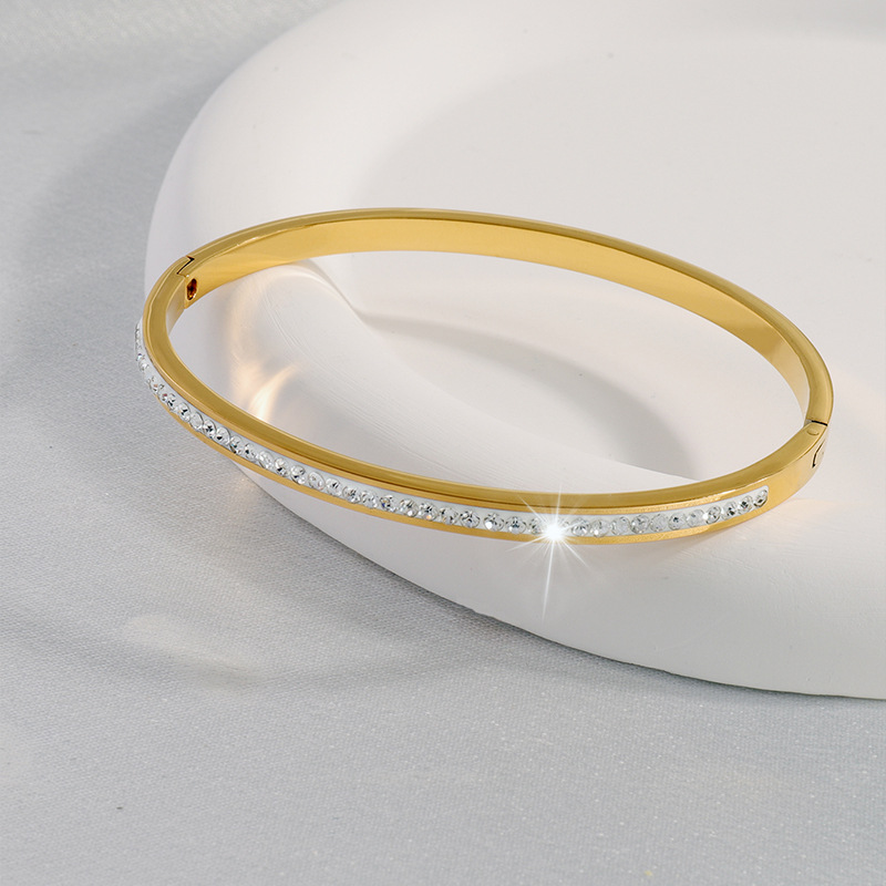 Pulsera de acero de titanio para niñas de alto grado micro Diamante de moda pequeña pulsera de acero inoxidable fresca de una sola fila nicho de diamantes pulsera de todo fósforo