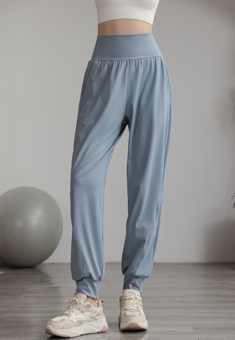 Calças esportivas soltas de náilon de cintura ultra alta para mulheres com laço fechado e leggings para calças de ioga emagrecedoras,_voghion.com
