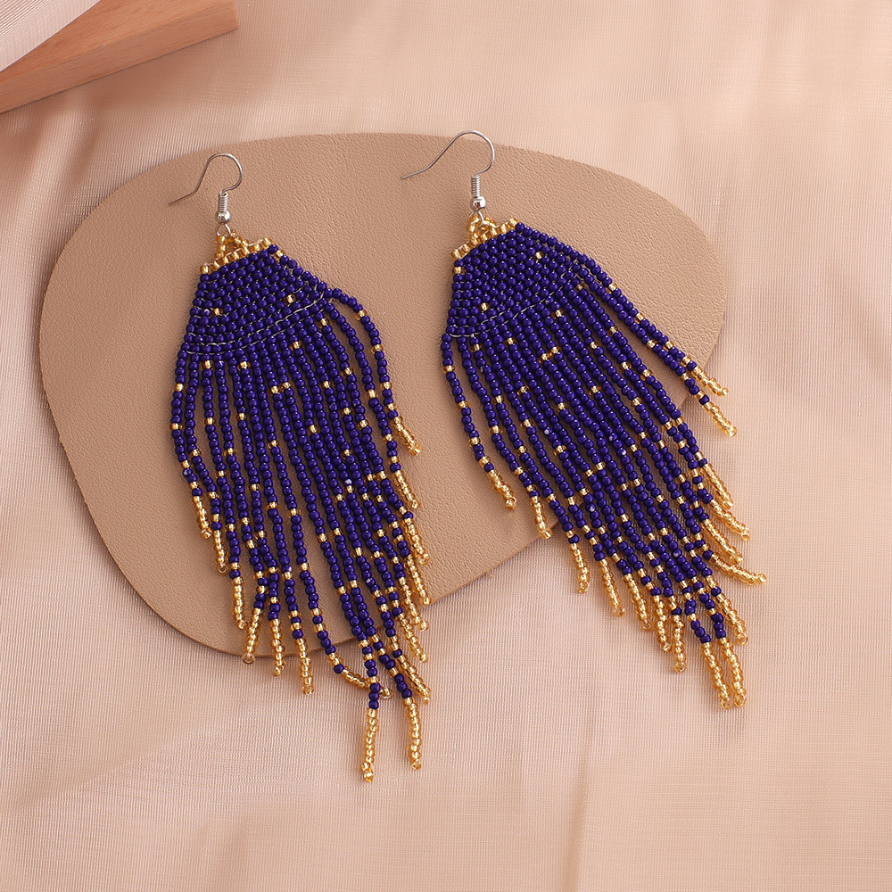 Beaded Material 1 Pair Bohemian Tassel Beaded Drop Earrings