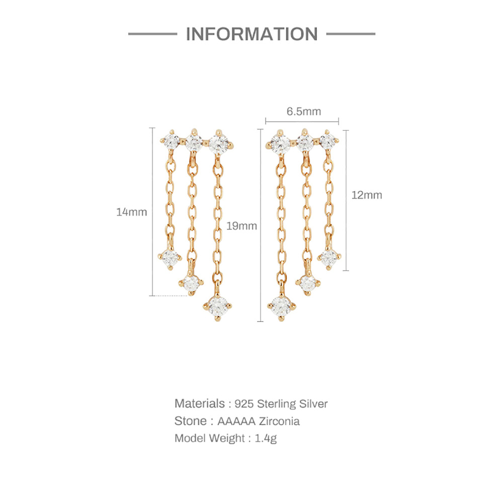 Fashion Tassel Sterling Silver Plating Chain Inlay Zircon Drop Earrings 1 Pair display picture 2