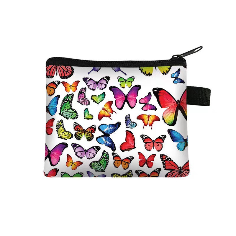 Nuevo monedero con estampado de mariposa para niños, bolso de tarjeta portátil para estudiantes, bolso de almacenamiento con llave de moneda, embrague de poliéster