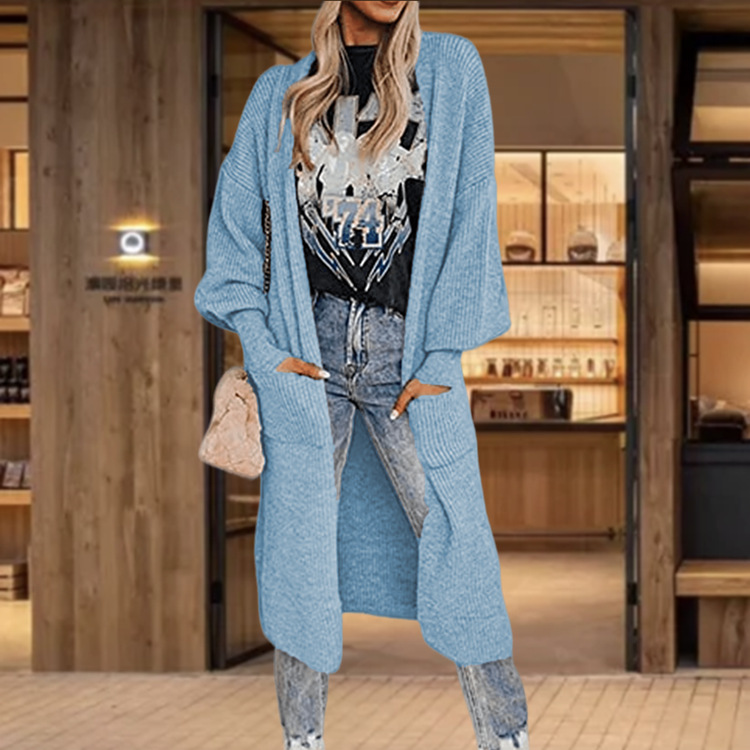 Damen Strickcardigan Mit Taschen Langarm Strickjacke Für Damen_voghion.com