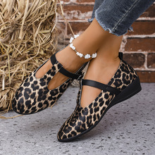 欧美外贸平底一字扣带玛丽珍单鞋女跨境豹纹软面中跟浅口工作鞋