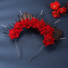 ファッションの花の頭飾りの舞踏会のパーティーの女神の王冠は合金のかんざしの花のカチューシャの赤いバラのカチューシャを装います。