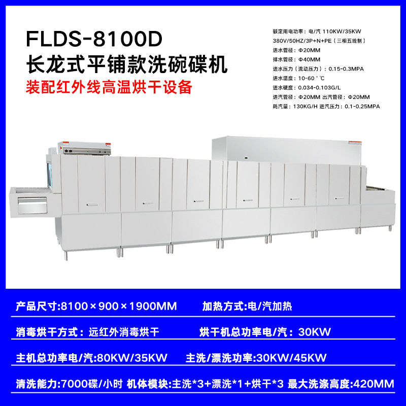 8.1 m 슬래그 제거 + 메인 세척 + 세척 + 헹굼 + 소독 + 건조 * 3 (플랫 보조형)