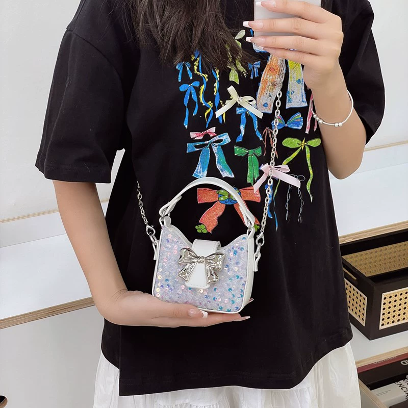 Модные детские ногтевые sequins, сумочка через плечо для принцессы, сумка на одно плечо с бантом, детская сумка для выхода, новая коллекция, семейный стиль
