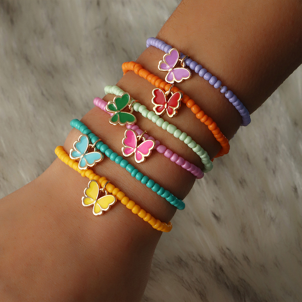 Bohemian Color Beads Oil Butterfly Pendant Women's Bracelet Set display picture 1