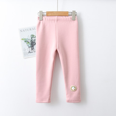 加絨複合女童打底褲冬款加厚奧麗絨彈力長褲 兒童卡通繡標保暖褲