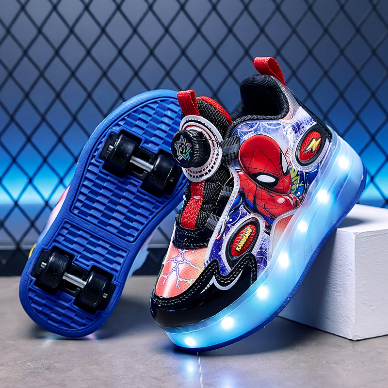 Spider-Man Kidsren's Heelys Shoes Four-Wheel Charging Luminous Roller Skates for Boys and Girls Eight-Wheel Deformation Toy Skates