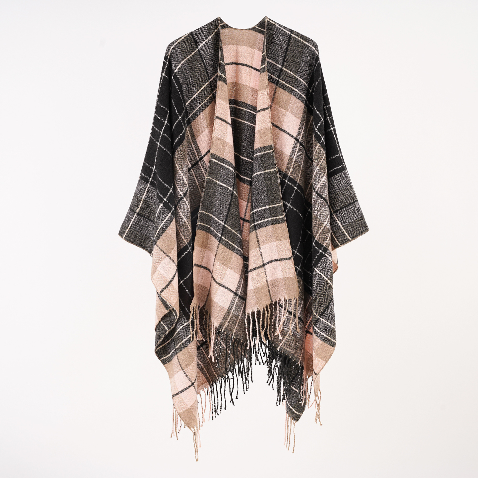 Otoño e Invierno cálido Plaid bufanda estilo británico de las mujeres del mantón la borla moda Split