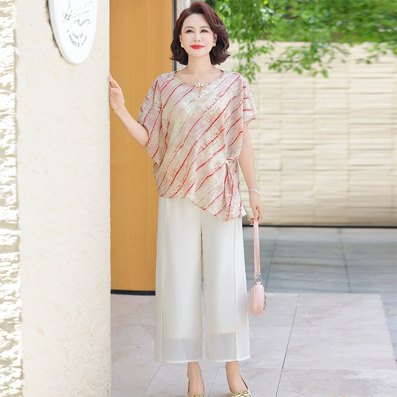 Летний костюм для молодой мамы 2025, новая модная одежда для женщин среднего возраста, летняя тонкая элегантная рубашка с коротким рукавом