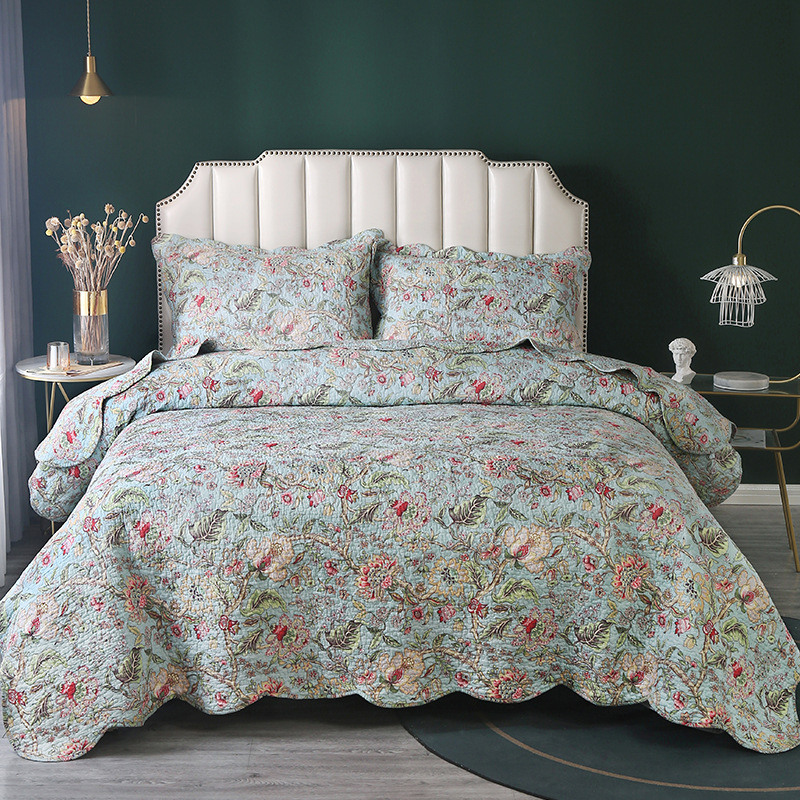 2021绣花绗缝水洗夹棉三件套床上用品春夏棉质印花床单空调被床盖|ru