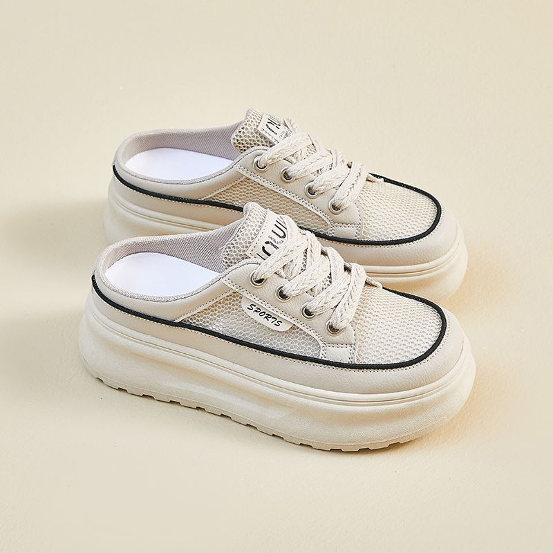 2025 verano medio pequeño zapato blanco nuevo coreano ins estudiantes de malla de fondo grueso casual zapatillas de lazos bajos