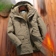 跨境男士工装中长款冬季加绒加厚保暖抗寒棉袄可拆卸工作服外套卡