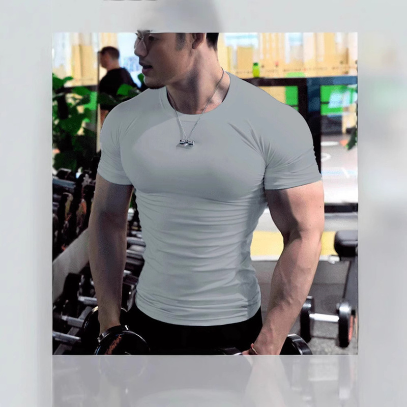 Men's T-shirt Summer Fitness Sports Elastic Quick-drying Short-sleeved Tight Training Sweat Absorbing T-shirt Fitness Running Top Men's T-shirt Summer Fitness Sports Elastic Quick-drying Short-sleeved Tight Training Sweat Absorbing T-shirt Fitness Running Top