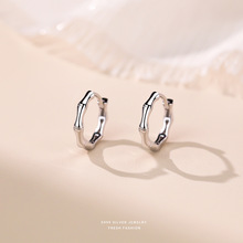 竹节耳环女s999纯银新中式简约耳扣百搭小众足银耳圈男潮流耳饰