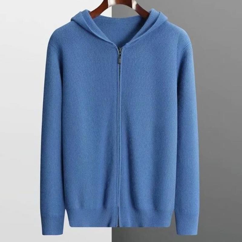 Spring and Autumn 2024 New Men's Youth Zipper Knitted Cardigan Sweater Solid Color Hooded Knitted Sweater Hair Spring and Autumn 2024 New Men's Youth Zipper Knitted Cardigan Sweater Solid Color Hooded Knitted Sweater Hair
