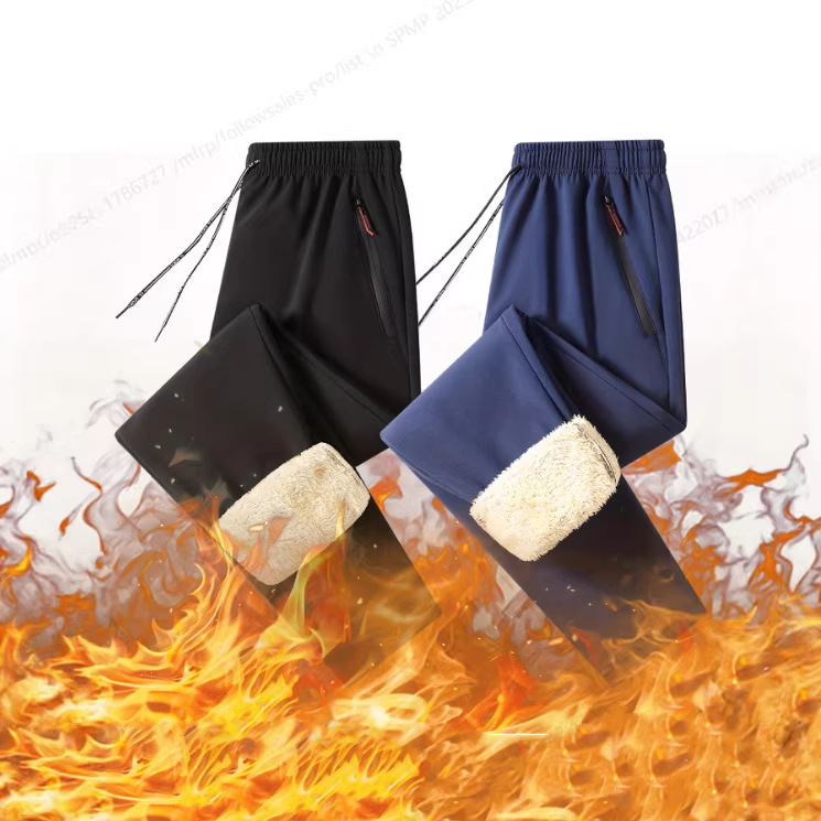Men's Winter Fleece-Lined Casual Pants Thickened Warm Loose Dad Style Winter Pants Cross-Border
