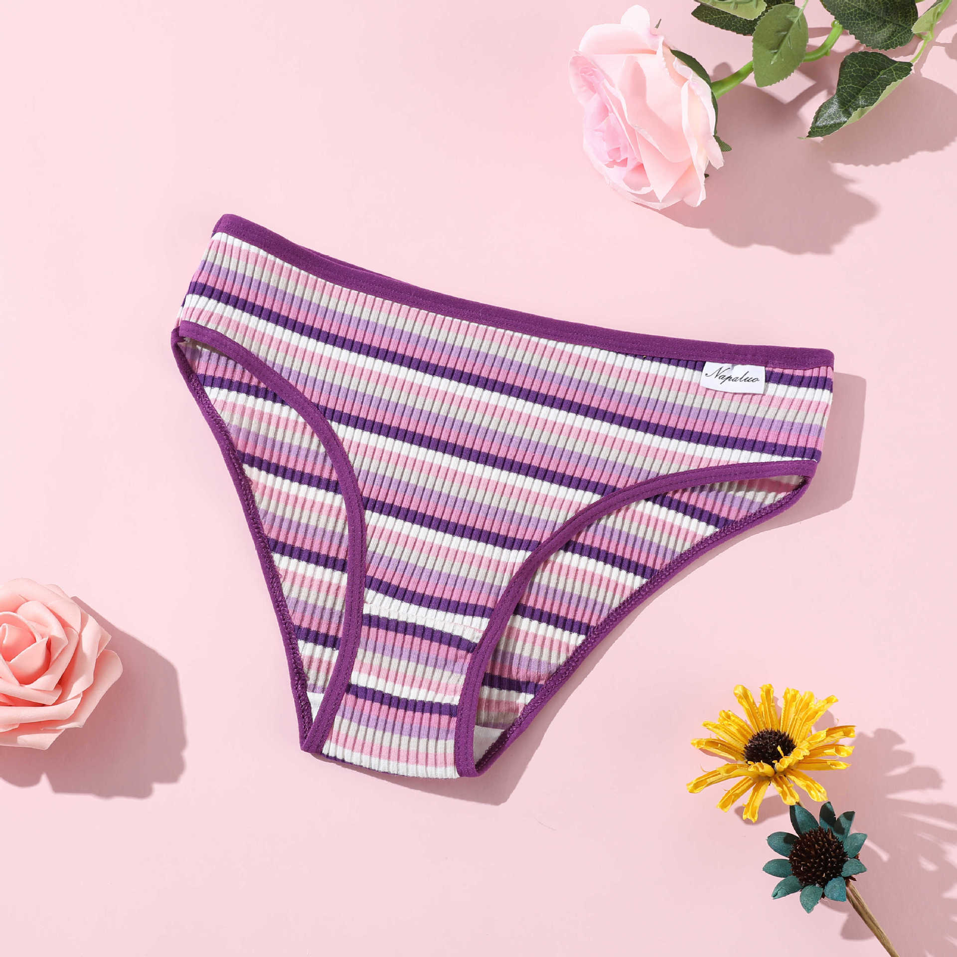 Nuevos calzoncillos de mujer con hilo de color de algodón puro, cintura baja, abdomen, transpirable, ropa interior de doble capa para niñas, procesamiento personalizado image 10