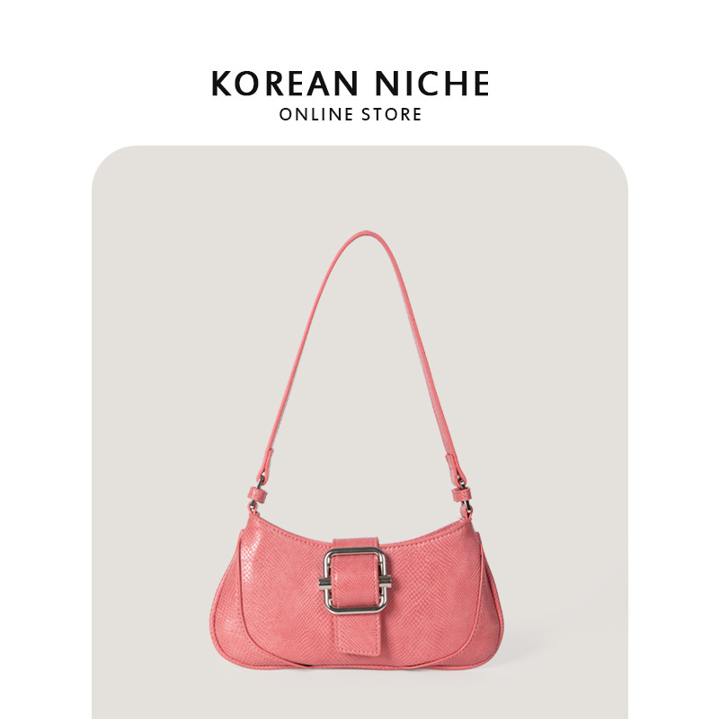 Nuevo bolso de hombro y axila de lona retro con diseño de nicho coreano para mujer, bolso con bloques de colores texturizados, bolso tipo baguette francés.