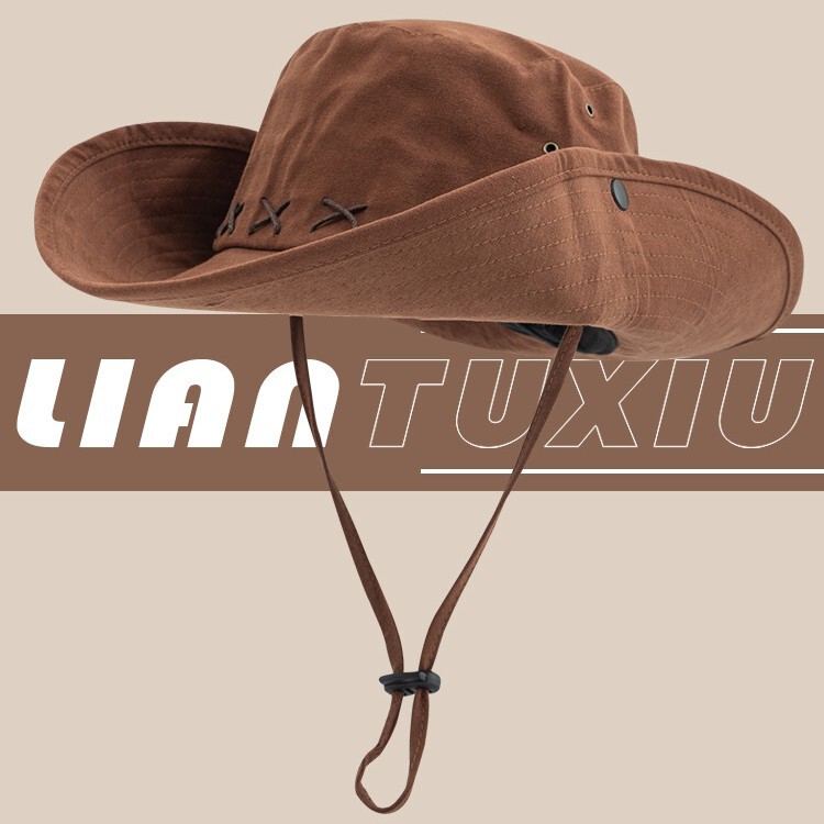Japanese-Style Hiking Hat for Women and Men, Suitable for Summer, Autumn, and Winter in Xinjiang, Xizang Travel Photography, Large Head Circumference, Outdoor Hiking, Western Cowboy Hat