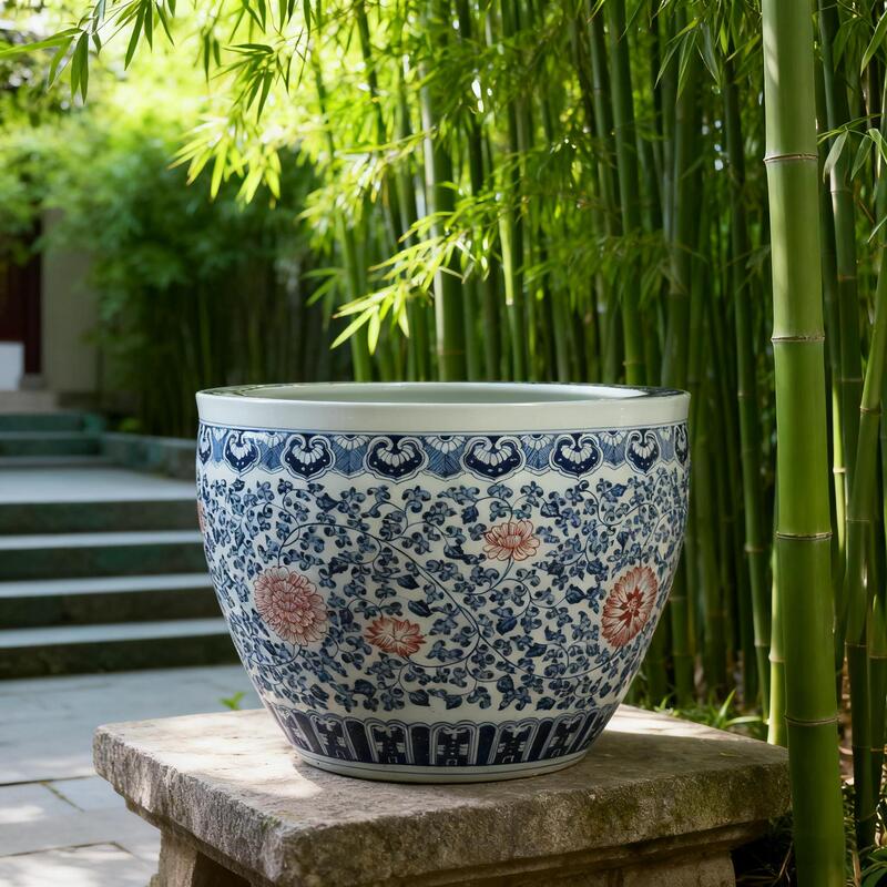Fish Tank for Raising Fish, Ceramic Ancient-Style Arowana Tank, Lotus Fish Tank, Blue and White Porcelain Flower Tank, Fish Tank for Courtyard, Outdoor Large Tank in Stock