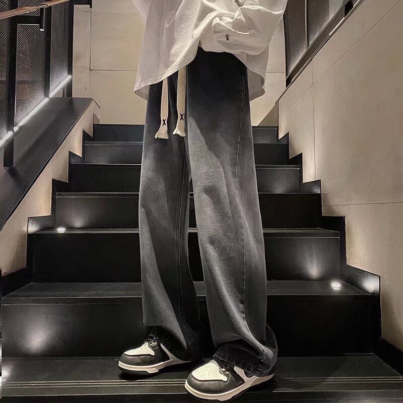 Retro Style Men's Straight Leg Jeans Loose Fit plus Size Trendy Wide Leg Casual Trousers Midweight Polyester with Slight Stretch_voghion.com