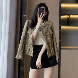 2023新款休闲小外套粗花呢复古小个子高级感长袖显瘦百搭上衣女