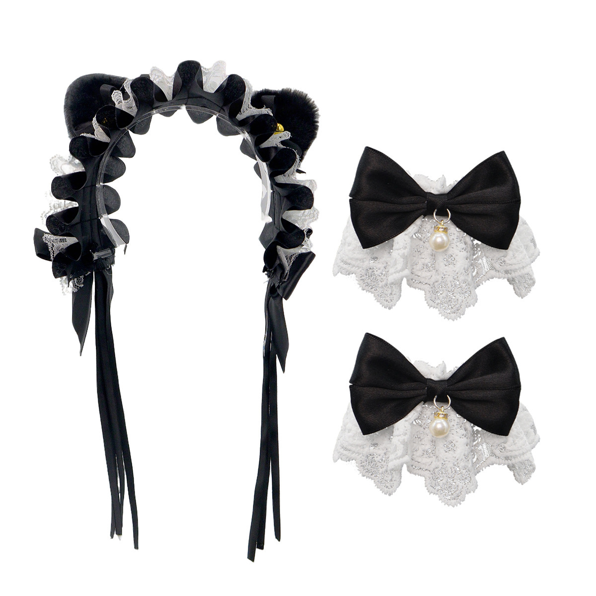 Lolita orejas de gato adornamiento de cabello arco campana de encaje borde clip de cabello banda de malla pulsera de hilo orejas de animales correa de cabello
