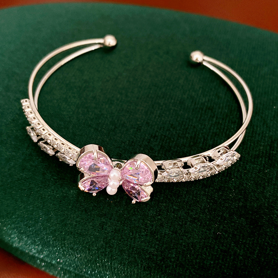 Zircon doble capa de mariposa hueco brazalete de apertura personalidad temperamento pulsera de moda lujo ligero nicho joyería al por mayor