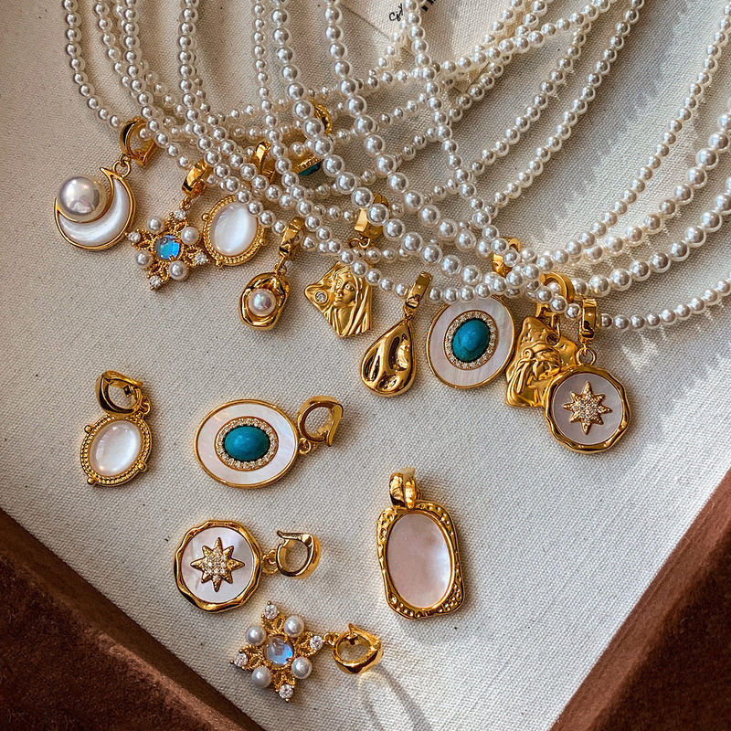 Detachable DIY natural mother-of-pearl, turquoise, and pearl necklace accessories, pendant with any clasp, single pendant, hanging charm